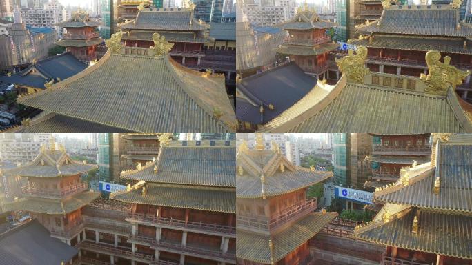 4K原素材-航拍上海静安区地标建筑静安寺