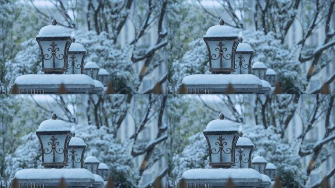 唯美意境小院雪景视频雪花升格下雪大雪纷飞