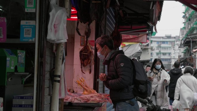 烟火气菜市场买卖摊饼酱鸭腊肉卖肉