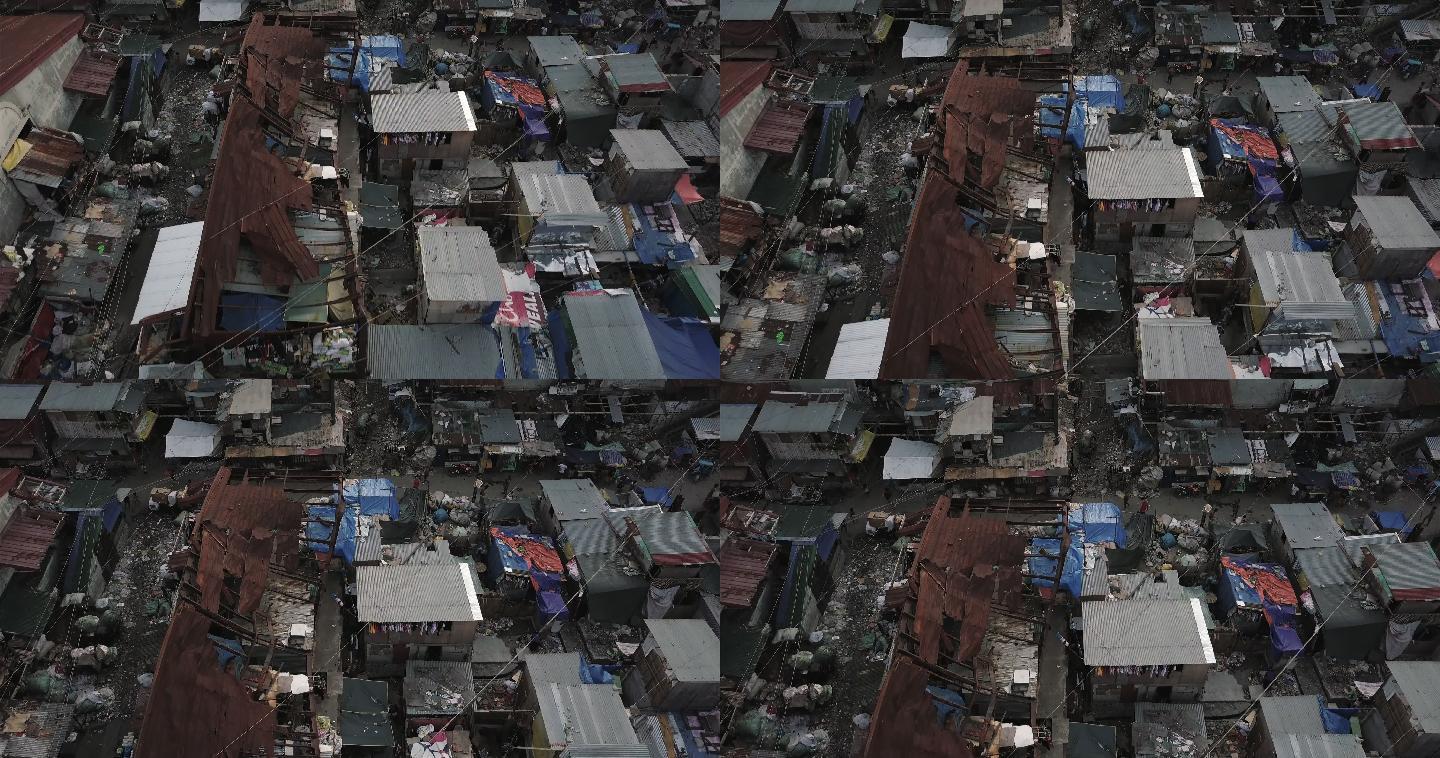 飞越贫民区房屋航拍鸟瞰全景印度