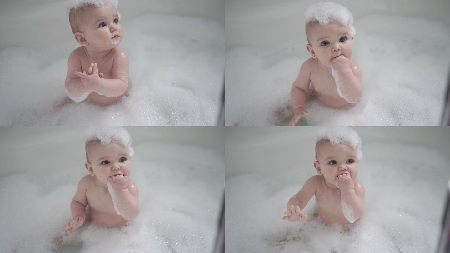 可爱的婴儿广告白色泡泡小孩吃手手
