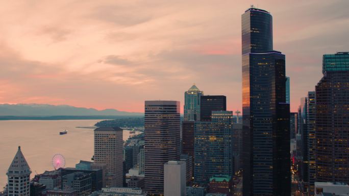西雅图建筑群现代化大气全景空镜