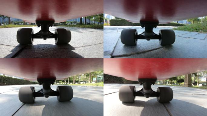 滑板轮子轮部特写特低视角滑轮车极限运动
