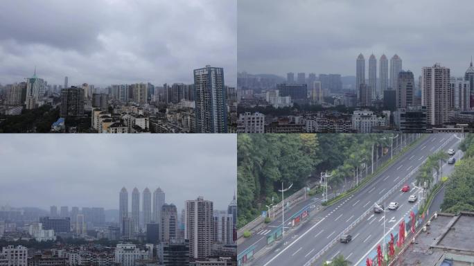 城市上空下雨前