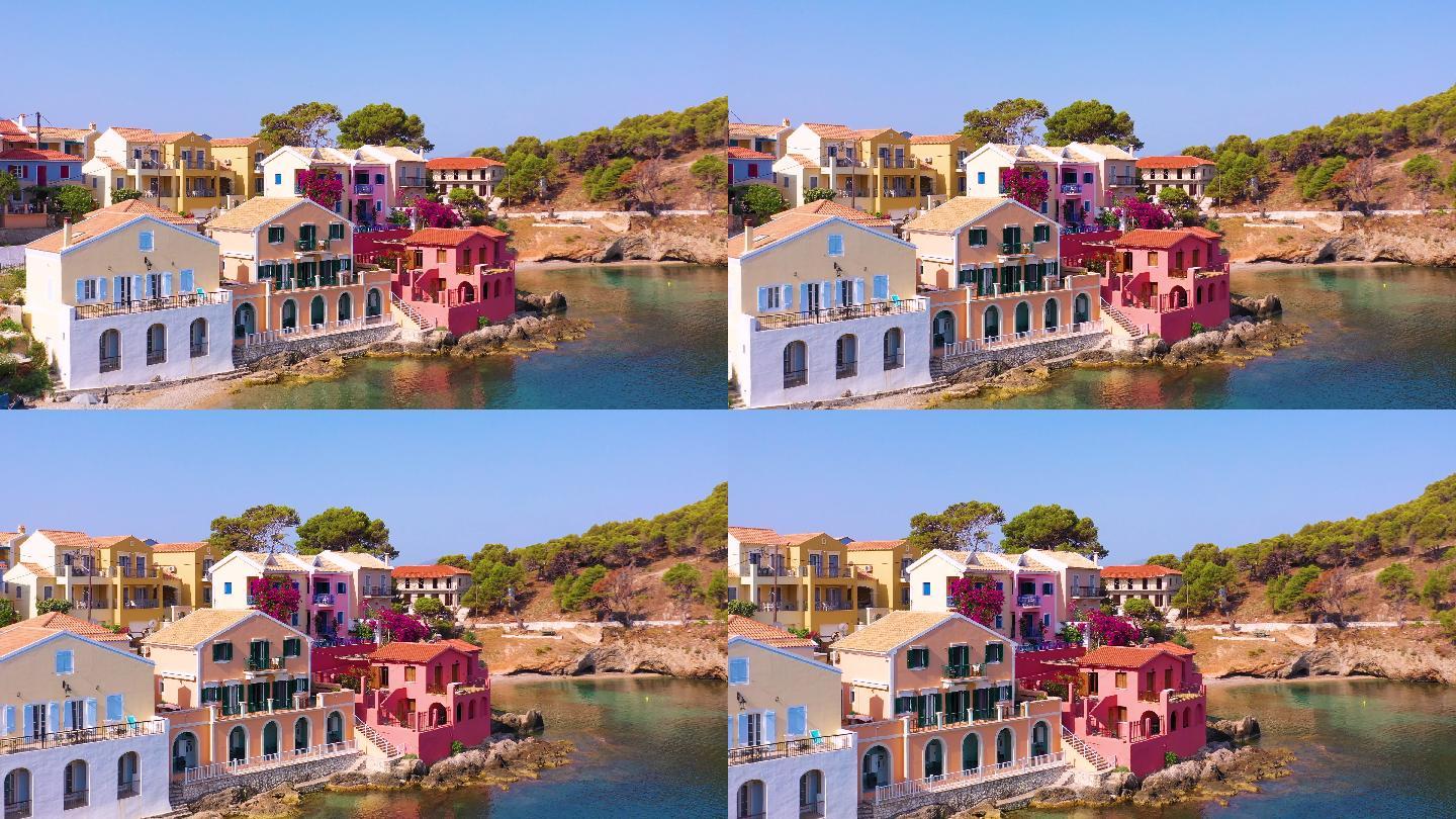 地中海岛屿上美丽的小村庄鸟瞰图