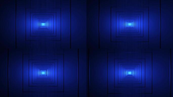 【4K时尚背景】3D隧道穿梭蓝色线框空间