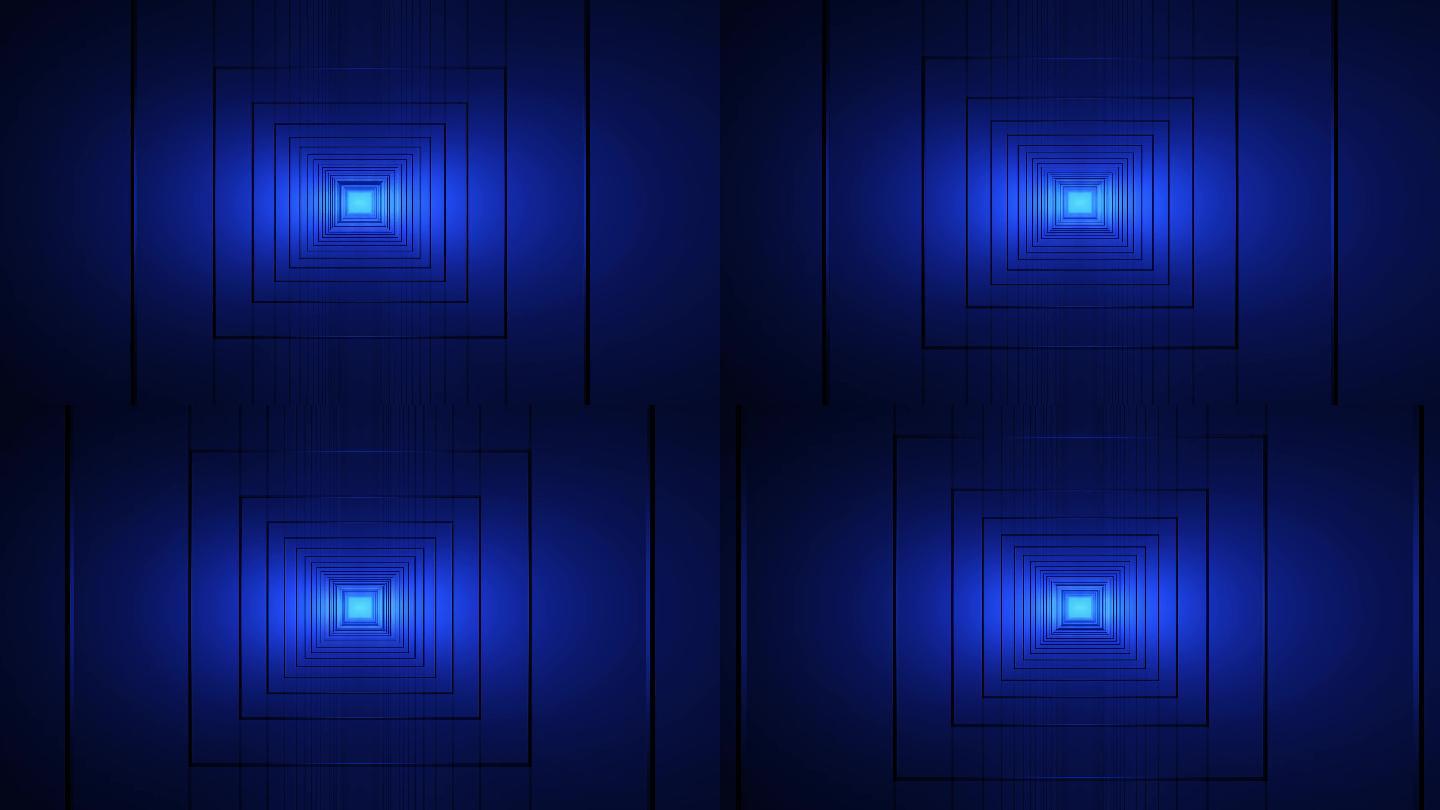 【4K时尚背景】3D隧道穿梭蓝色线框空间
