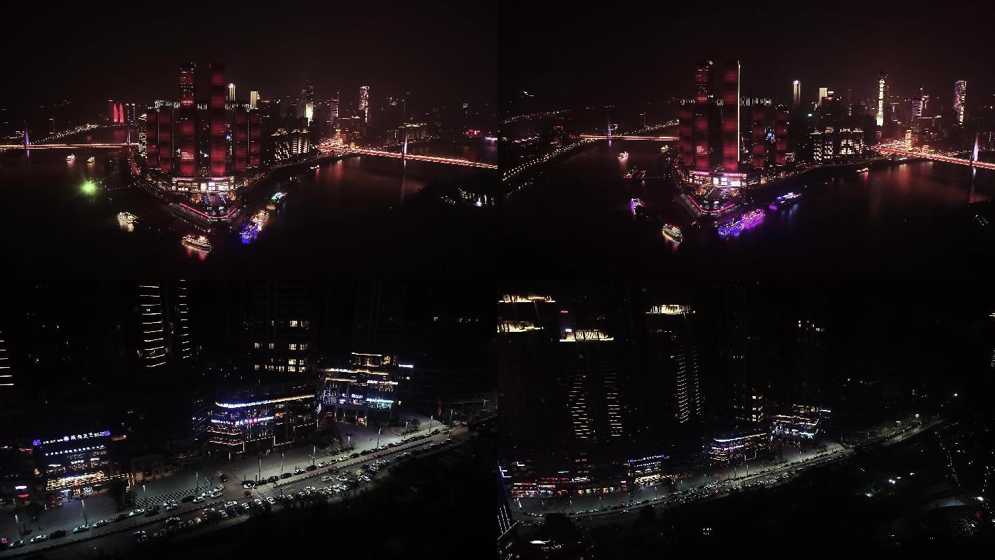重庆夜景航拍来福士灯光