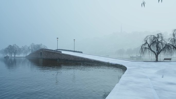断桥残雪 杭州 西湖 冬天 飘雪 美景
