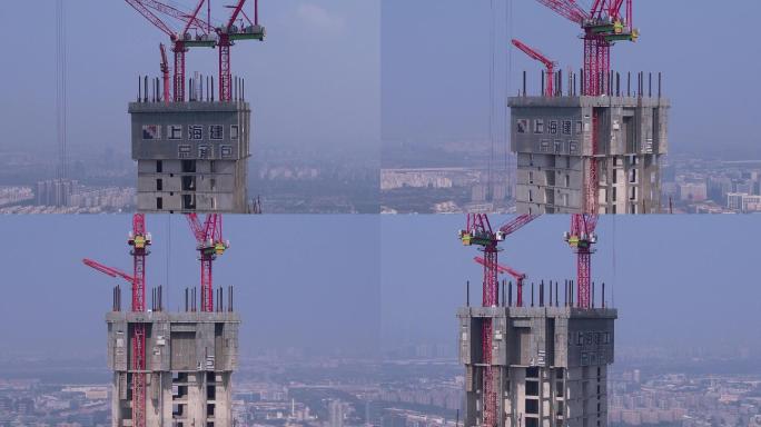 航拍建设中的上海浦东双子塔