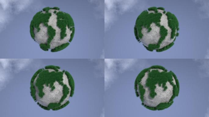 3D渲染抽象太空中的绿色星球地球动画