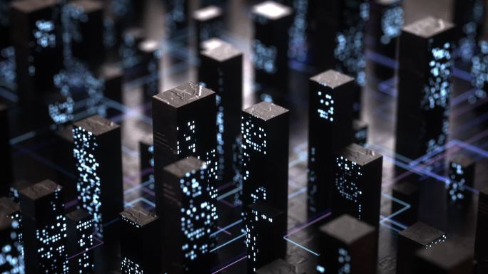 3D渲染抽象现代城市区高层建筑摩天大楼