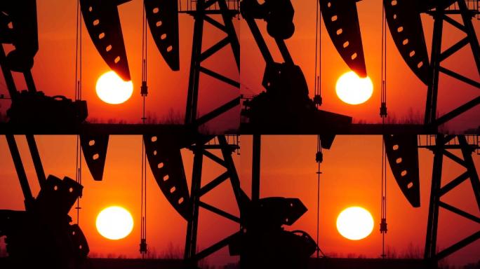 大庆油田抽油机在黄昏夕阳的映衬下美轮美奂