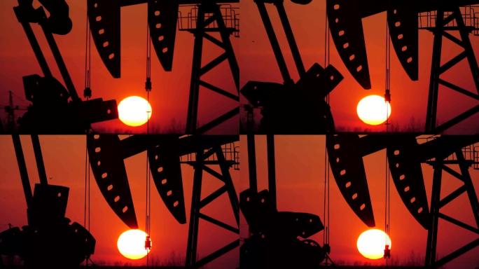 大庆油田抽油机在黄昏夕阳的映衬下美轮美奂