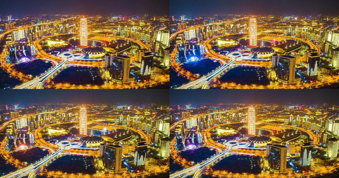 郑州大玉米CBD夜景航拍延时摄影4K