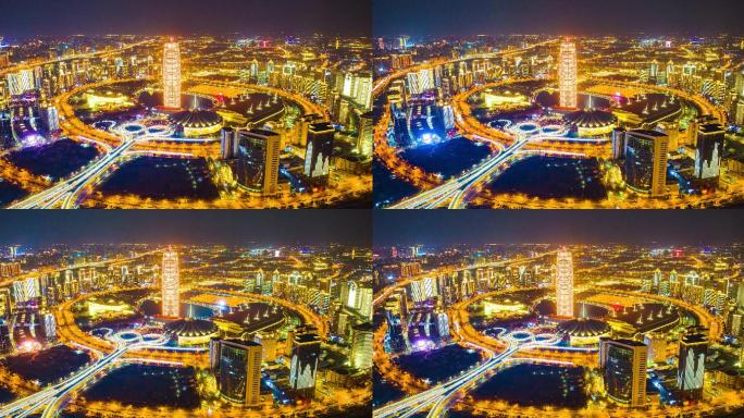 郑州大玉米CBD夜景航拍延时摄影4K