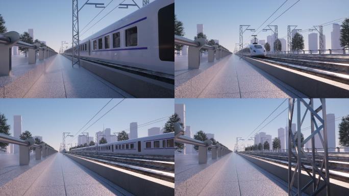 3D渲染航拍抽象高速行驶电力复兴号高铁