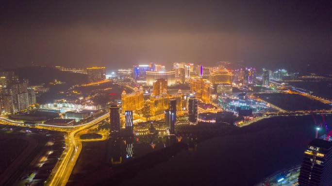 澳门夜景延时摄影素材，烟花4K