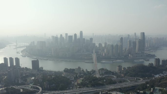 航拍重庆渝中半岛夕阳片头实拍4k