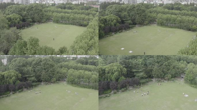 4K-log-航拍上海复兴公园,广播体操