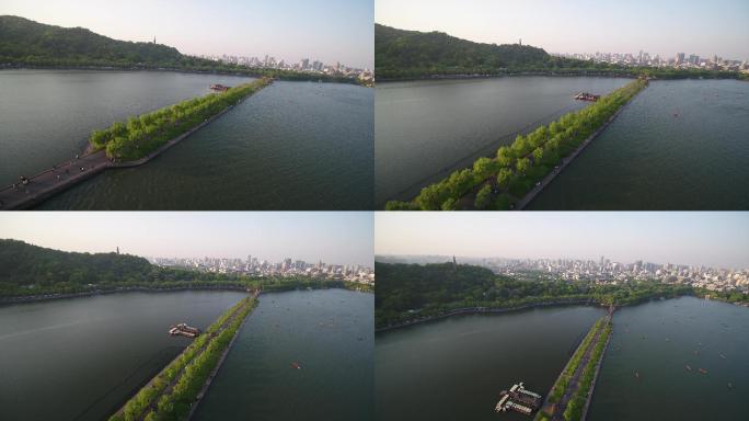 4K杭州西湖景点人群航拍