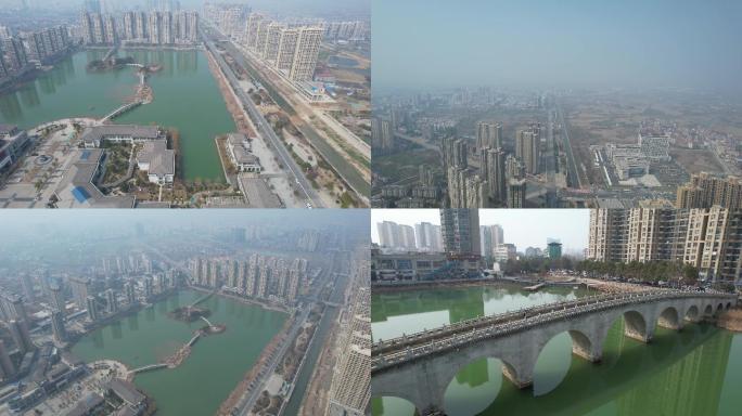 4k航拍俯瞰云梦县城市风光绿化河流公园
