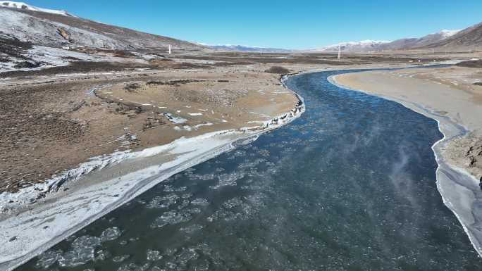 航拍四川甘孜理塘无量河冬天风光