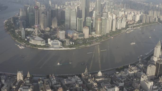 4K-log-金色霞光中的上海城市地标