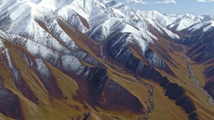 雪山祁连山脉河谷航拍