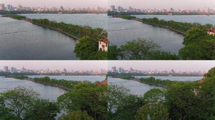 4K杭州西湖景点人群航拍