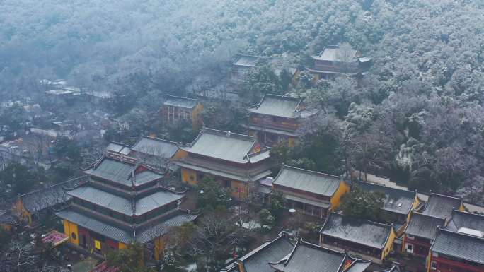 杭州灵隐雪下雪航拍