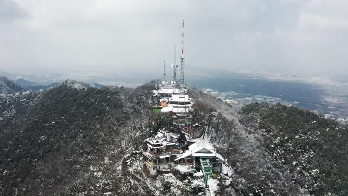 【4K原创】大雪过后的杭州北高峰航拍