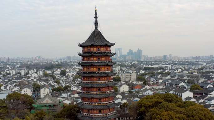 苏州姑苏区 北寺塔 古城 地标 航拍