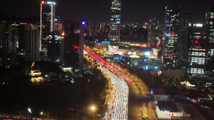 航拍济南东部新城夜景