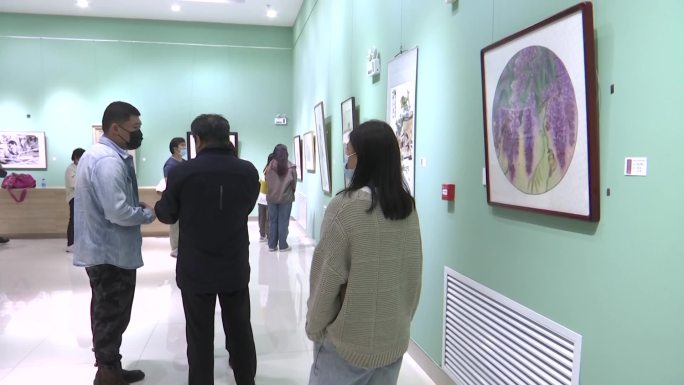 市民在美术馆参观个人画展