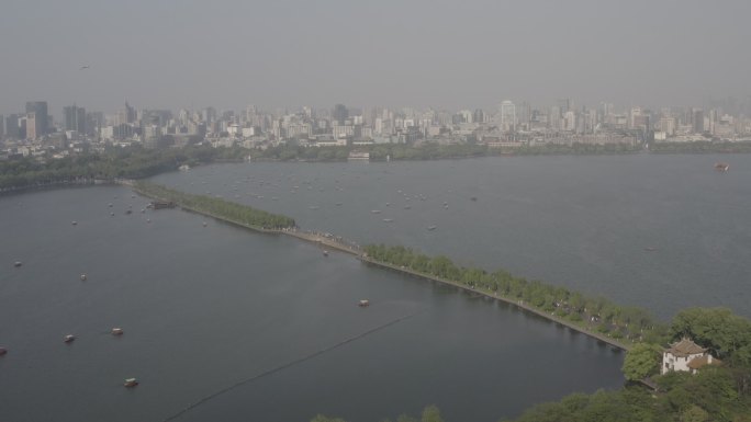 4K杭州西湖风光景点人群航拍