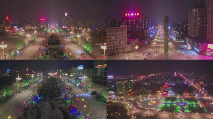 城市雪景雪夜色航拍