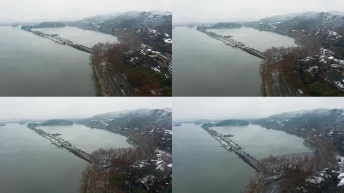 【4K原创】大雪过后杭州西湖断桥航拍