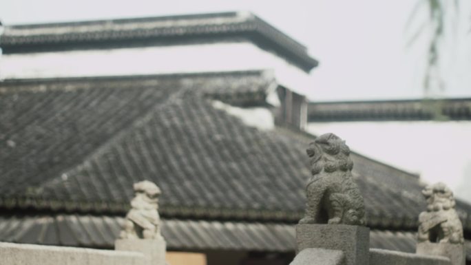 江南传统建筑 石狮子 杨柳
