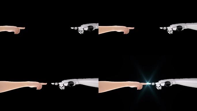 女性人手和机器人手指碰撞产生能量