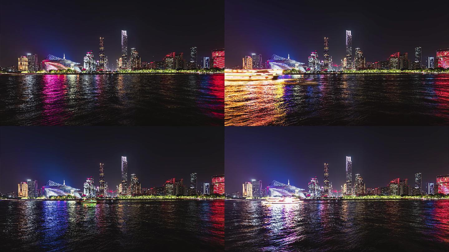广州珠江新城猎德大桥国庆70周年灯光夜景