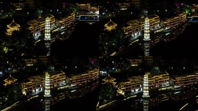 航拍湖南湘西凤凰古城夜景