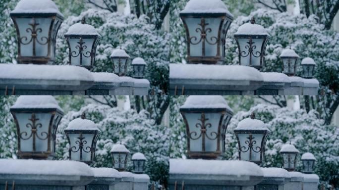 大雪纷飞唯美意境小院雪景视频雪花升格下雪