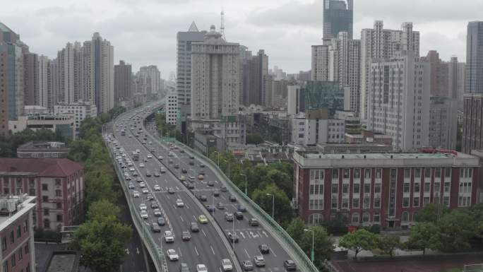 4K-Log-上海南北高架路及城市全景