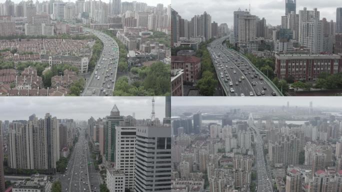 4K-Log-上海南北高架路及城市全景