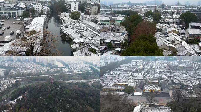 绍兴古城雪景航拍镜头