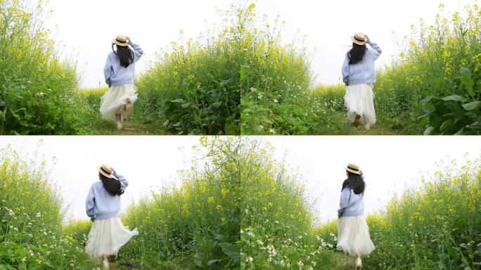 升格油菜花海里的少女