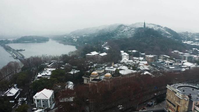 【4K原创】大雪过后的杭州西湖航拍