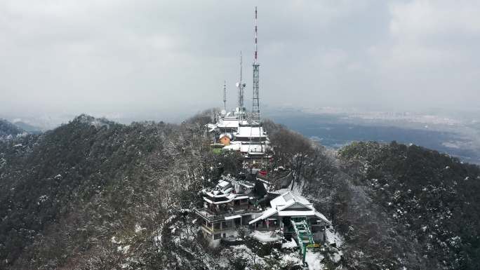 【4K原创】大雪过后的杭州北高峰航拍