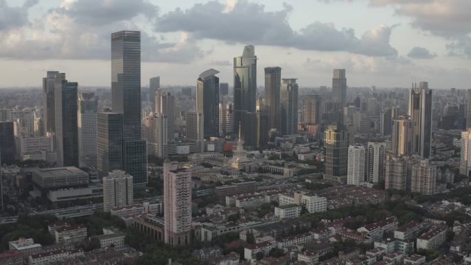 4K原素材-航拍南京西路商圈高楼大厦